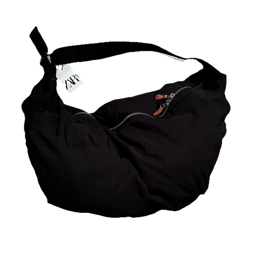 Zara Men's Unisex Puffy Messenger Black Fluffy Puff Sling NWT Bag